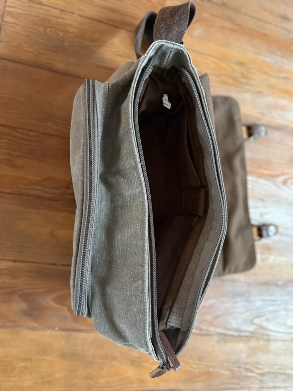 Canvas Messenge / Laptop Bag in Olive Green with Brown Accents